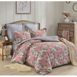 1.5 спальное постельное белье сатин двустороннее розовое с цветами
