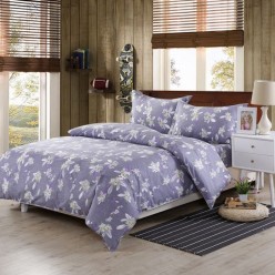 1.5 спальное постельное белье из поплина серо фиолетовое с цветами