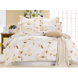 1.5 спальный комплект постельного белья сатин молочный с цветами