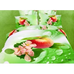 Евро постельное белье премиум сатин 3D зеленое с цветами