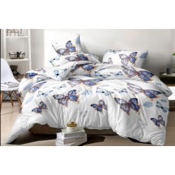 Семейное постельное белье поплин белое с бабочками