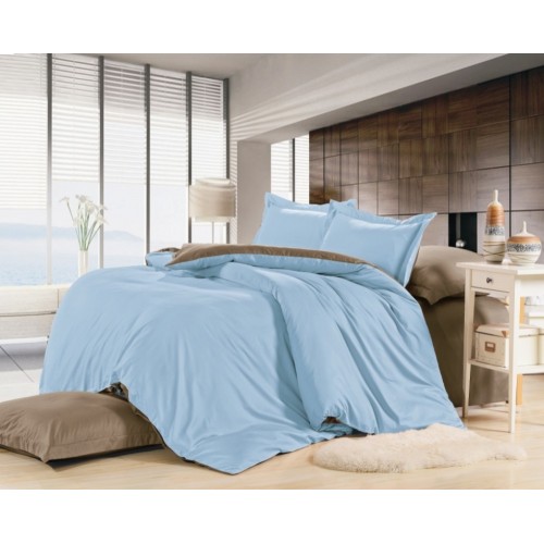 1.5 спальное постельное белье однотонное из сатина голубое с бежевым