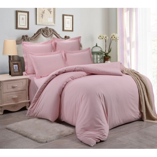 1.5 спальный однотонный комплект постельного белья розовый 