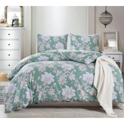 1.5 спальное постельное белье сатин двустороннее зеленое с цветами