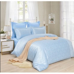 2 спальное постельное белье жаккард небесно голубое с орнаментом