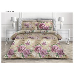 1.5 спальное постельное белье из поплина бежевое с крупными цветами
