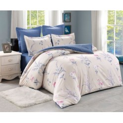1.5 спальный комплект постельного белья сатин двусторонний кремовый с нежными цветами