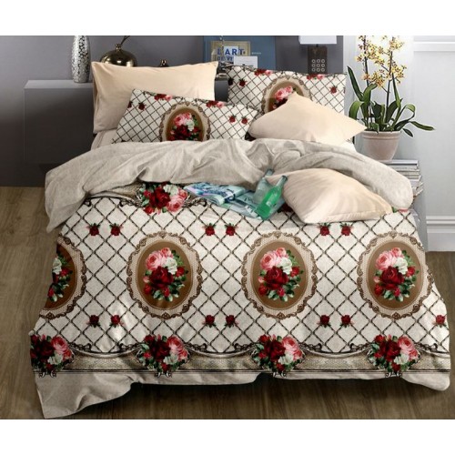 Семейный комплект постельного белья бежевый с орнаментом