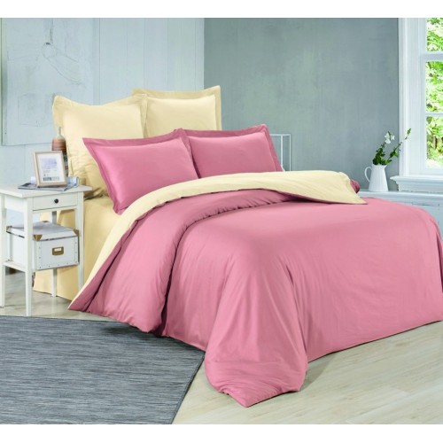 1.5 спальное постельное белье однотонное из сатина розовое с желтым