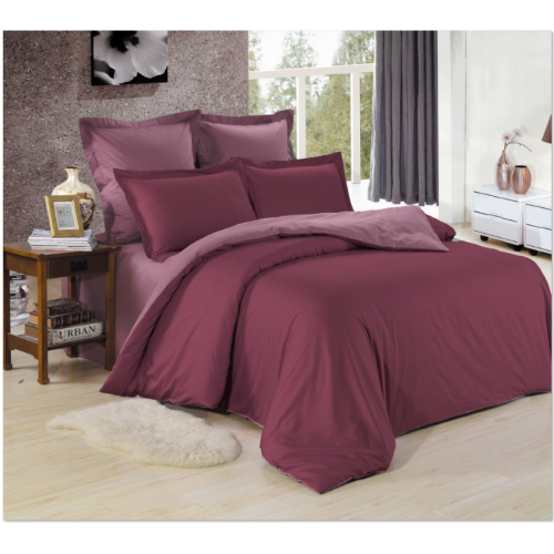 1.5 спальное постельное белье однотонное из сатина бордовое с фиолетовым