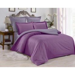 1.5 спальное постельное белье однотонное из сатина фиолетовое с синим