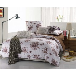 Семейное постельное белье поликоттон двустороннее белое с коричневыми цветами