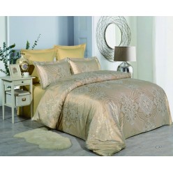 1.5 спальное постельное белье жаккард золотое с орнаментом 