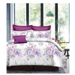 Семейный комплект постельного белья белый с фиолетовыми цветами