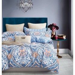 1.5 спальное постельное белье из сатина синее с восточным орнаментом 