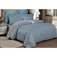 1.5 спальное постельное белье жаккард дымчато синее с орнаментом 