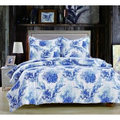 2 спальный комплект постельного белья сатин белый с синими водорослями