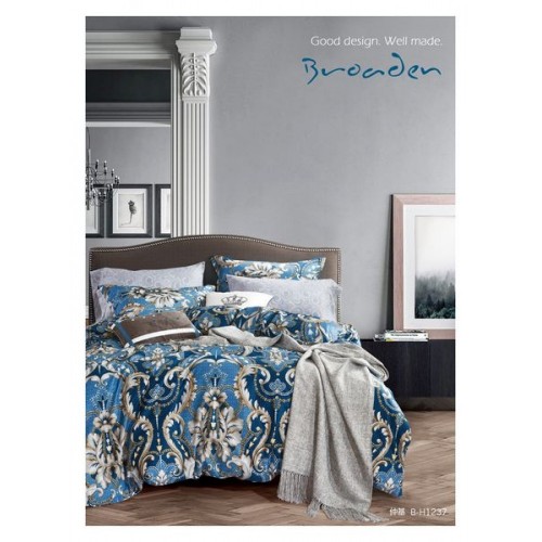 2 спальный комплект постельного белья премиум сатин синий с орнаментом