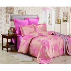 1.5 спальное постельное белье жаккард розовое с орнаментом 