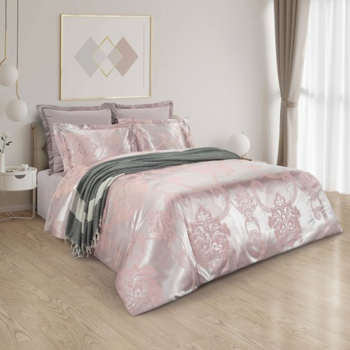 Семейное постельное белье жаккард розовое с узорами