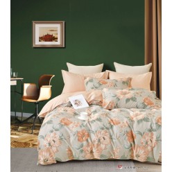 Семейное постельное белье сатин двустороннее оливковое с цветами