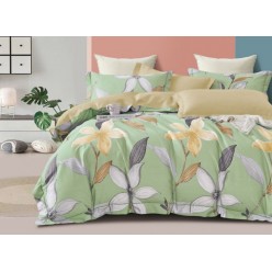 1.5 спальное постельное белье двустороннее сатин зеленое с цветами