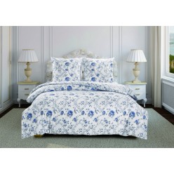 1.5 спальный комплект постельного белья сатин белый с синими розами