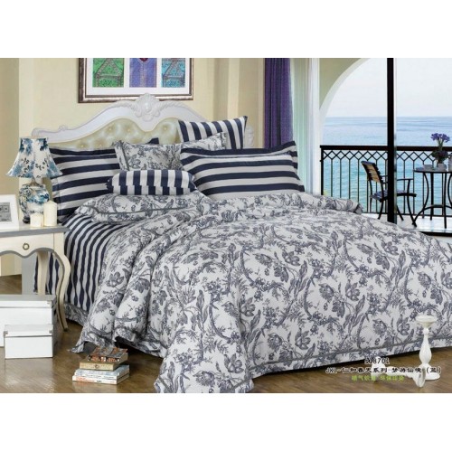 1.5 спальный комплект постельного белья белый с синим орнаментом