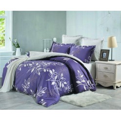 1.5 спальный комплект постельного белья сатин двусторонний фиолетовый с листьями