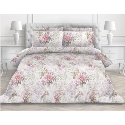 1.5 спальное постельное белье из поплина белое с цветами