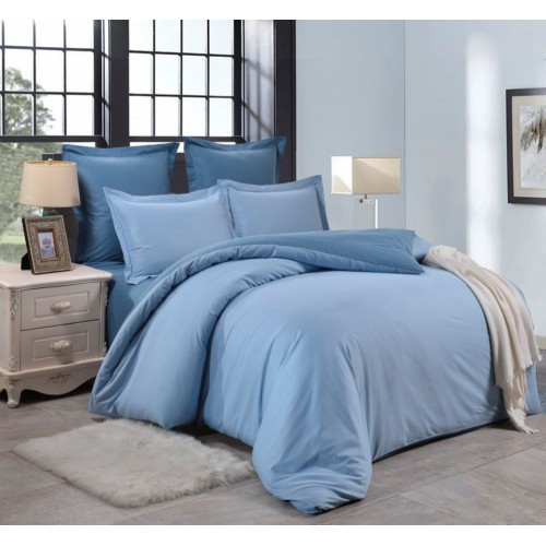 1.5 спальный однотонный комплект постельного белья голубой 