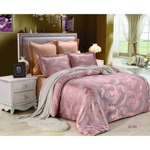 2 спальное постельное белье сатин жаккард розово-бежевое