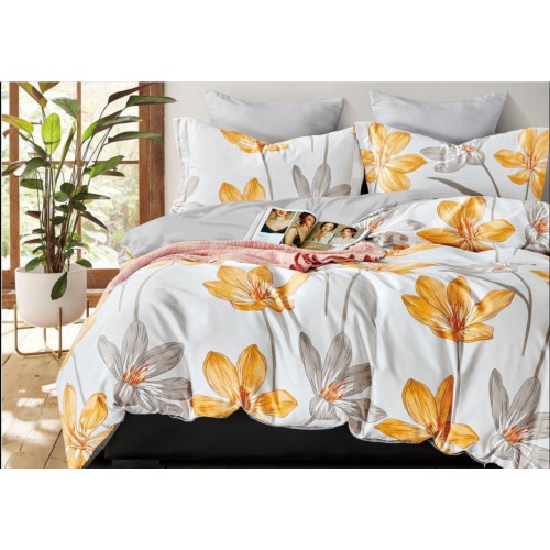 1.5 спальное постельное белье двустороннее сатин серое с крупными цветами