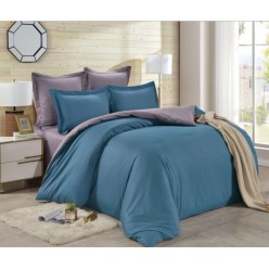 1.5 спальное постельное белье однотонное двустороннее сатин дымчато синее