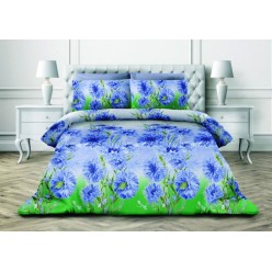 1.5 спальное постельное белье из поплина синее с цветами