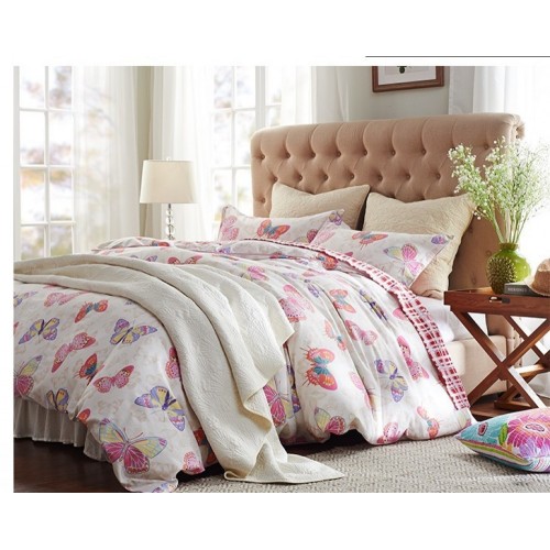 1.5 спальный комплект постельного белья сатин белый с розовыми бабочками