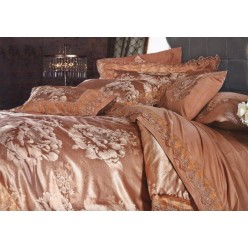 Семейное постельное белье премиум сатин розово-персикового цвета
