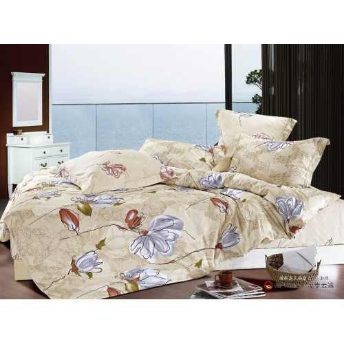 1.5 спальный комплект постельного белья бежевый с крупными цветами