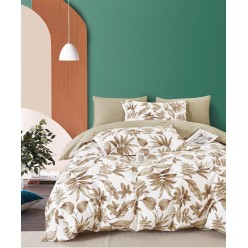 Семейное постельное белье сатин двустороннее белое с листьями