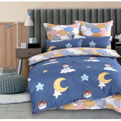 1.5 спальное детское постельное белье Лунный кот деним сатин делюкс двустороннее