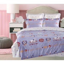 1.5 спальное постельное белье Алиса в стране чудес лиловый сатин делюкс двустороннее