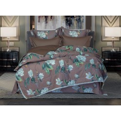 Семейное постельное белье Аззаро капучино сатин делюкс двустороннее с одеялом