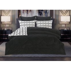 1.5 спальный комплект с одеялом сатин делюкс с велюром Пепита Шанель черный грифель