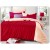 Семейное постельное белье однотонное сатин красное с персиковой широкой полосой